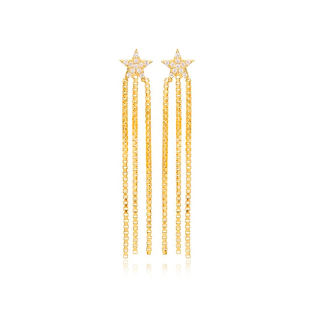 star-triple-chain-long-stud-earrings-gold