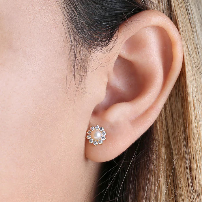 14k-gold-flower-CZ-pearl-earrings-model