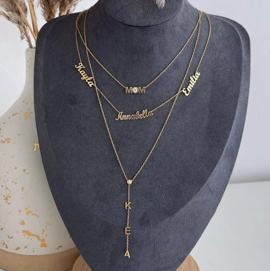 Gold name necklaces customized sapphire jewelry 