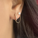 14k gold Pearl with chain connect to hoop earrings